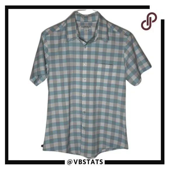 Mizzen+Main Mens Performance Menswear Plaid Short Sleeve Shirt Blue White Medium - Picture 2 of 8